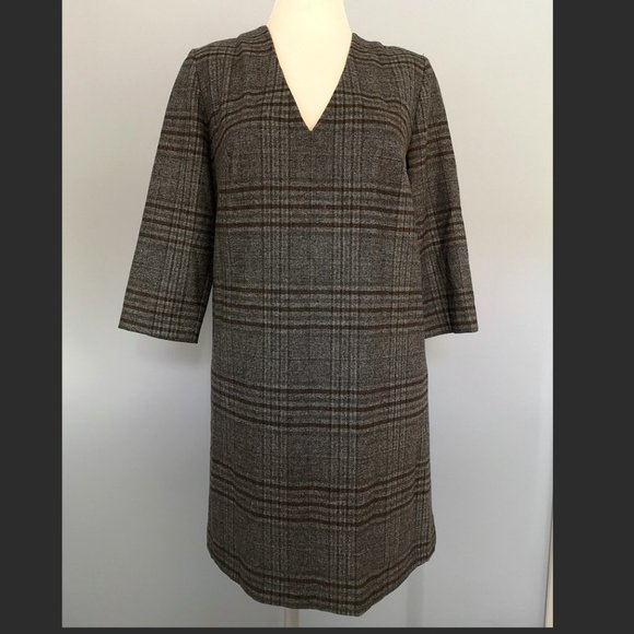 Plaid V-Neck Sheath Dress - Picture 2 of 5